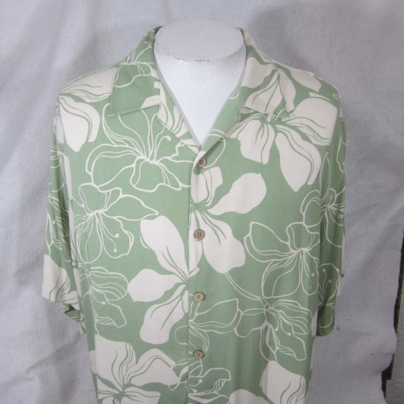Bobby Chan vtg Men Hawaiian camp shirt p2p 24.5" XL  aloha luau tropical green - Picture 4 of 9